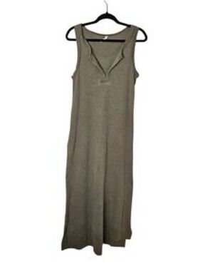 Sleeveless grey Maxi Dress with Notch V-Neck “daily practice” Anthropology